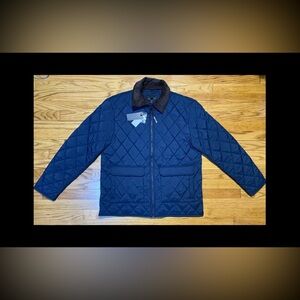 MAGASCHONI Quilted navy puffer Jacket BROWN Corduroy Collar men’s sz L NEW!